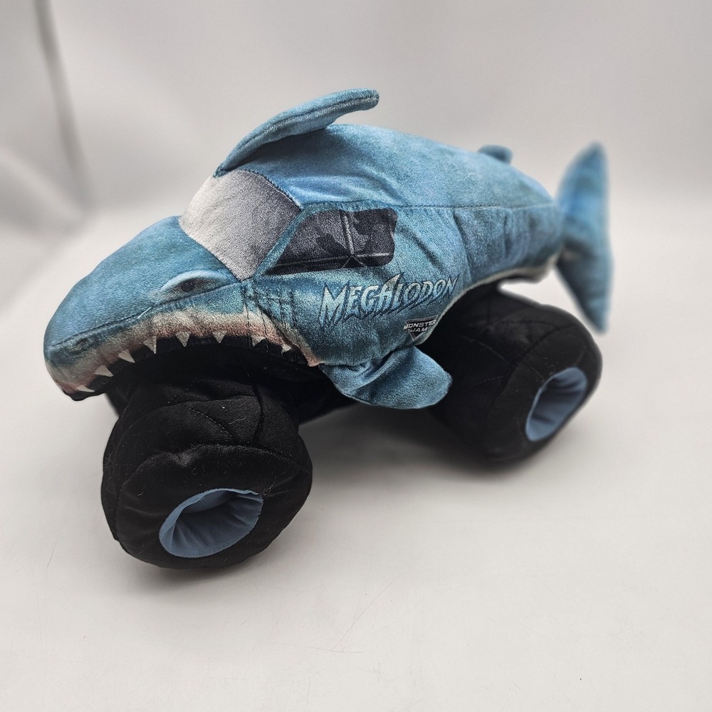 Monster Jam Megalodon Shark Truck Plush Stuffed Toy 18 in Blue Washable Cute